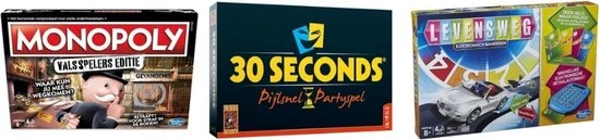 Hasbro Spellenbundel - 3 Stuks - Monopoly Valsspelerseditie & 30 Seconds & Levensweg Elektronisch Bankieren 3 Hasbro Spellenbundel - 3 Stuks - Monopoly Valsspelerseditie & 30 Seconds & Levensweg Elektronisch Bankieren