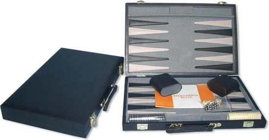 Backgammon Koffer 46 Cm. Zwart Effen HOT Games 3 Backgammon Koffer 46 Cm. Zwart Effen HOT Games