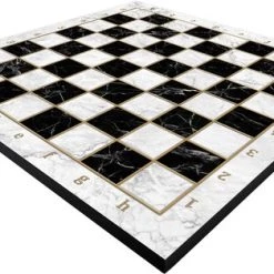 Yenig?n Tavla Houten Schaakbord Wit/zwart - Hout - Marmer Print - Witte Rand - Luxe Uitvoering - Maat L 30cm