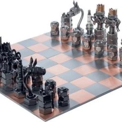 Hinz & Kunst Schaakspel Metaal Handgemaakt Schaakbord Met Figuren Schaakstukken Thema Cadeaus