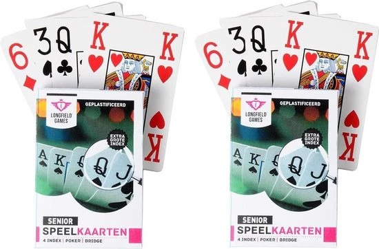 Longfield 3x Senioren Speelkaarten Plastic Poker/bridge/kaartspel Met Grote Cijfers/letters - Ideaal Voor Oudere Mensen/slechtzienden - Kaartspellen - Speelkaarten - Pesten/pokeren 3 Longfield 3x Senioren Speelkaarten Plastic Poker/bridge/kaartspel Met Grote Cijfers/letters - Ideaal Voor Oudere Mensen/slechtzienden - Kaartspellen - Speelkaarten - Pesten/pokeren