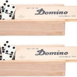 Engelhart Domino Spel Dubbel 6/double 6 In Houten Doos En 84x Stenen - Dominostenen - Domino Spellen - Familie Spellen