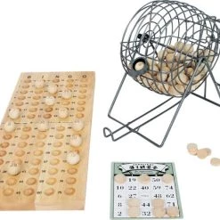 Merkloos Luxe Bingo Spel Metaal/hout Complete Set Nummers 1-75 Met Molen, 174x Bingokaarten En 2x Stiften - Bingospel - Bingo Spellen - Bingomolen Met Bingokaarten - Bingo Spelen