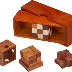 Relaxdays Houten Denkspellen - Kubus Slang - Iq Puzzel Volwassenen - 3d Puzzel Kubus