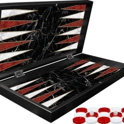 Yenig??n Tavla Klassiek Backgammon Zwart Marmer Bordspel - Met Schaakbord - Turks Tavla - Maat S 25cm