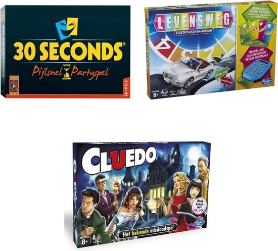 Hasbro Spellenbundel - 3 Stuks - 30 Seconds & Levensweg Elektronisch Bankieren & Cluedo 3 Hasbro Spellenbundel - 3 Stuks - 30 Seconds & Levensweg Elektronisch Bankieren & Cluedo