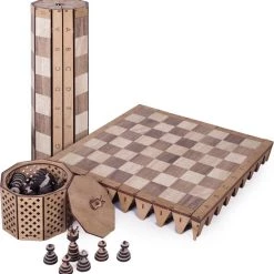 HappyWoods - Handgemaakt Plooibaar Schaakspel - Houten Schaakbord Met Schaak Stukken - Schaakset - Schaakspellen Schaakspel Hout Volwassenen Schaakborden Kinderen - 36 X 36cm