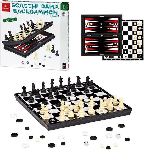 Dal Negro Bordspelletjes 3-in-1 30 Cm Hout Zwart/wit 3 Dal Negro Bordspelletjes 3-in-1 30 Cm Hout Zwart/wit