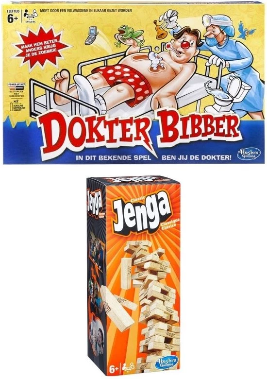 Hasbro Spellenbundel - 2 Stuks - Dokter Bibber & Jenga 3 Hasbro Spellenbundel - 2 Stuks - Dokter Bibber & Jenga